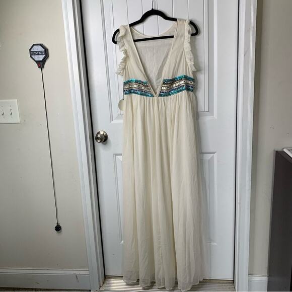 Tularosa embellished beaded stella off white sleeveless maxi dress wedding guest - Picture 5 of 9